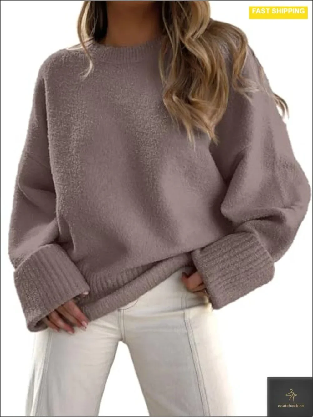 Oversized Fuzzy Knit Chunky Pullover Sweater Long Sleeve Crew Neck